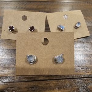 3 Pair Sterling and Genuine Gemstone Earring Stud Bundle